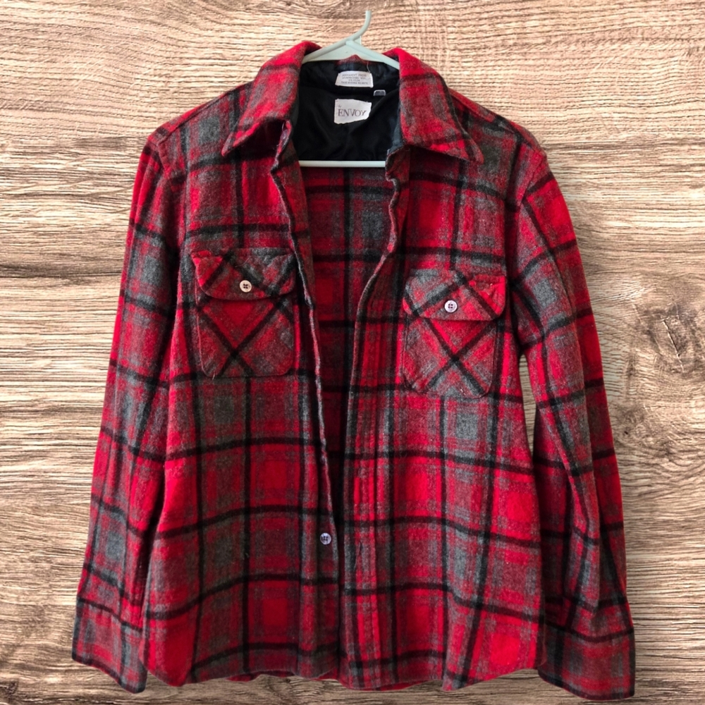 Vintage Red Plaid Western Shirt Wool Lumberjack Grunge Outdoor Cabincore / M